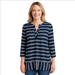 Talbots Striped Tunic Top Navy White Women's Small